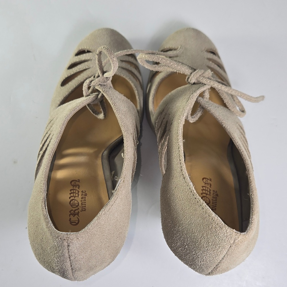 Crown Vintage Bruges leather Cutout Lace Up Heels Beige Women's Size 7.5M - Picture 2 of 11